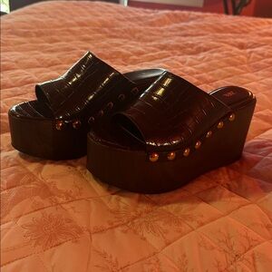Zara Brown Platform Shoes with Gold Studs